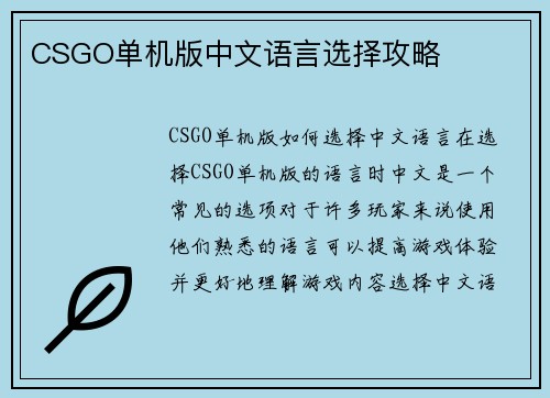 CSGO单机版中文语言选择攻略