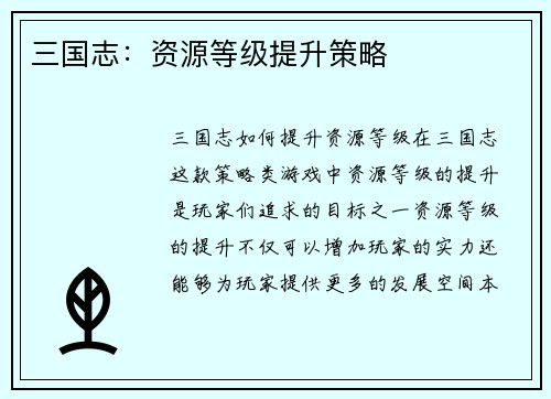 三国志：资源等级提升策略