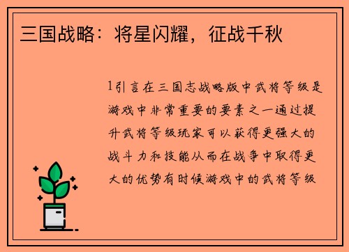 三国战略：将星闪耀，征战千秋